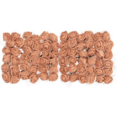Unique Bargains Mini DIY Craft Decoration Artificial Rose Flower Head 72 Pcs Brown