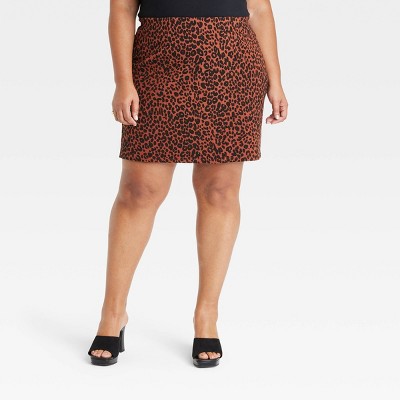Women's Ponte Mini A-Line Skirt - Ava & Viv™ Dark Brown Leopard Print 4X