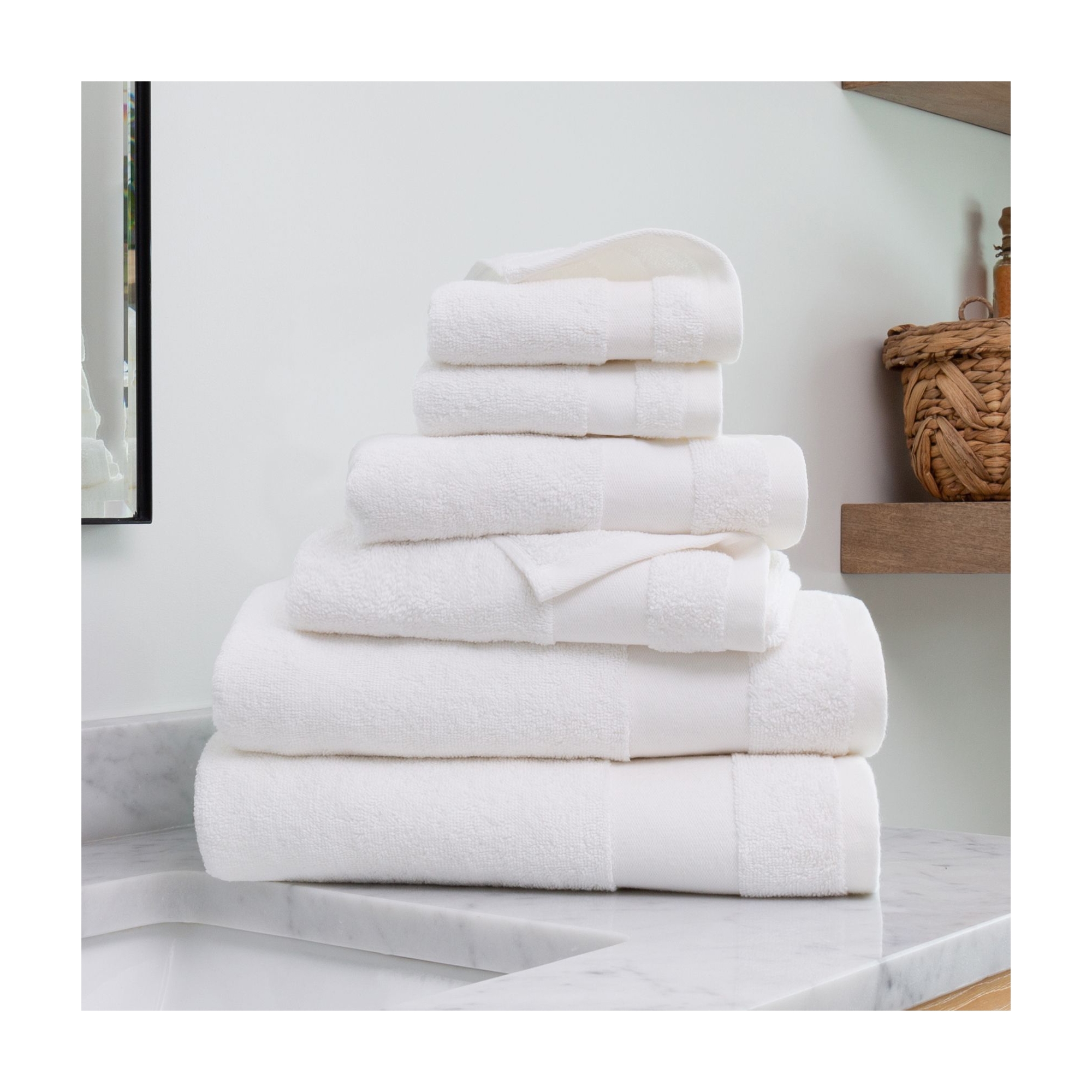 6 Piece Bath Towels Set, 100% Super Plush Premium Cotton - Becky Cameron, White, 6 Pack