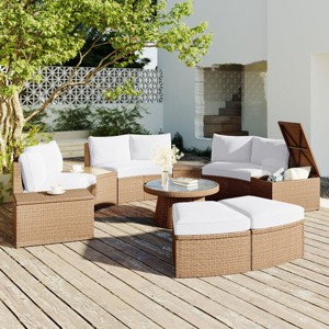 Outdoor Sofa Set, PE Wicker Sofa With Cushions, Sectional Sofa Set for Free Combination, Multifunctional Table and Stools-Coolbibila - 1 of 4