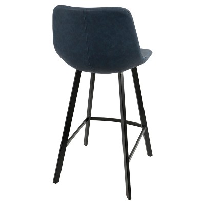 Contemporary Blue Faux Leather and Black Metal Counter Stool, Set of 2