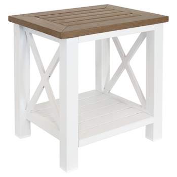 Sunnydaze Farmhouse Multi-Purpose Rustic Side Table with Shelf - Brown/White