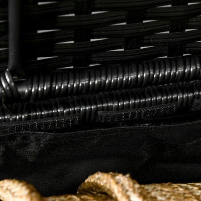 Black PE Wicker Outdoor Deck Box with Shelf