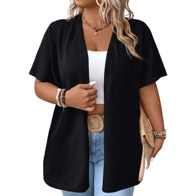 Clearlove Plus Size Women's Short Sleeve Cardigan Lightweight Knit Open Front Sweater