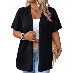 Clearlove Plus Size Women's Short Sleeve Cardigan Lightweight Knit Open Front Sweater - 1 of 4