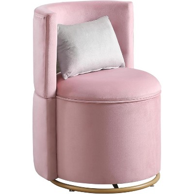 Acekool 360° Swivel Lounge Chair with Storage - Pink Velvet & Round Design