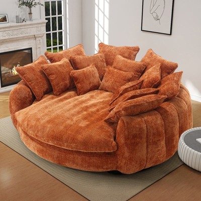 Aukfa 81.1" Cloud Couch Sleeper Sofa, Oversized Round Chaise Lounge Chair Indoor, with 19 Pillows, Upholstered Barrel Daybed for Living Room