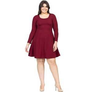 Plus Size Long Sleeve Knee Length Skater Dress - 24seven Comfort Apparel™ - 1 of 4