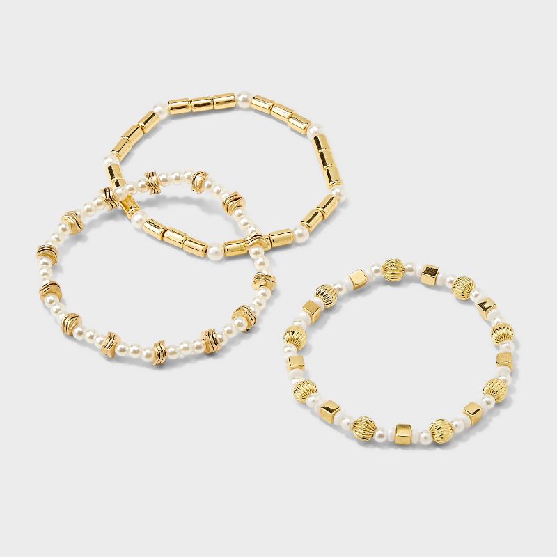 SUGARFIX by BaubleBar Pearl Mixed Stretch Bracelet Set 3pc - Gold, 1 of 5