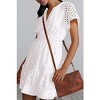 Womens Hollow Out Dress V Neck Short Sleeve Sundress A Line Mini Dress Elastic Wasit Dress Guest Dress - 4 of 4