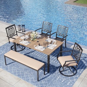 Captiva Designs 6pc Patio Wood-look Slatt-top Steel Table & Metal Chairs & Cushioned Bench - 1 of 4