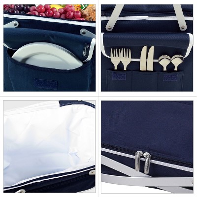 Navy Blue Insulated Picnic Basket with Service for Four