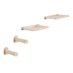 VEVOR Wall Mounted Cat Shelves, Cat Wall Shelves and Perches with Jumping Posts & Hammocks, Cat Furniture Set up to 40 lbs, Beige - 1 of 4