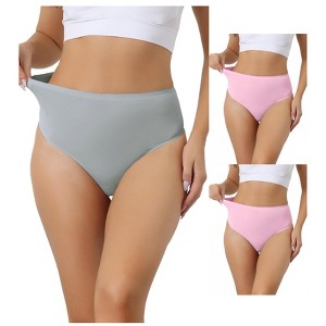 Allegra K Women's High-Waisted Tummy Control Stretch T-back Breathable Comfortable Thongs 3 Packs - 1 of 4