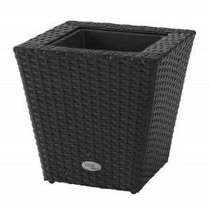 DMC Products Indoor/Outdoor Square Woven Resin Wicker Vista Planter, Black, 14in - 1 of 3