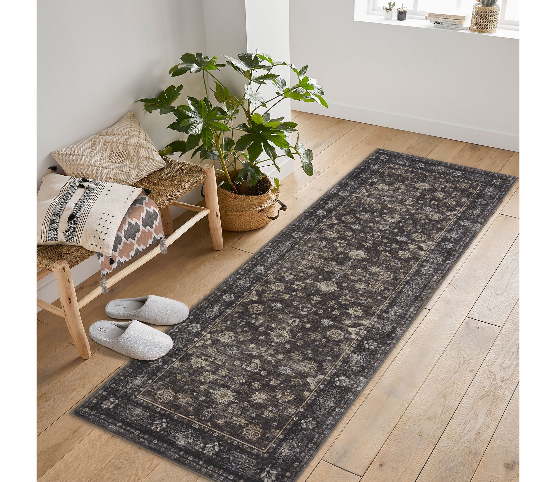 Washable Rug Boho Abstract Hallway Runners Vintage Distressed Floral Soft Low Pile Floor Carpet for Living Room