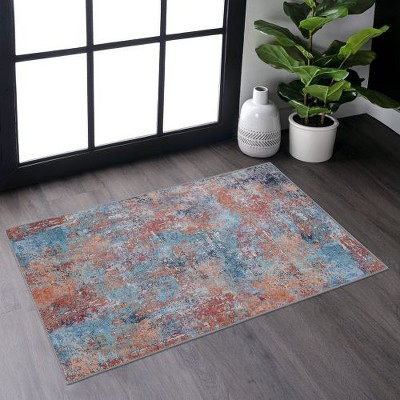 Kumasinova Multicolored Area Rug, Non-Slip Low-Pile Living Room Rug, Boho Washable Rugs, Stain-Resistant Door Mat, Kids & Pets Friendly