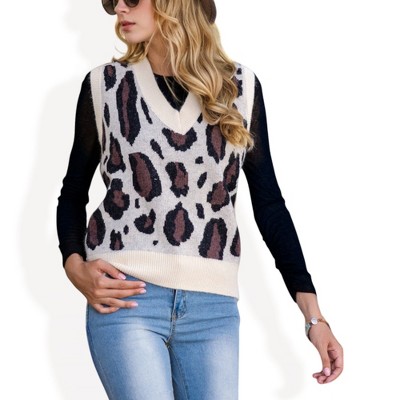 Anna-Kaci Women's Sleeveless Animal Print Sweater Vest with V-Neck