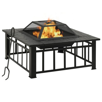 vidaXL Garden Fire Pit with Poker 31.9Inchx31.9Inchx18.5Inch XXL Steel