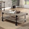 Vynxaria Industrial Style Coffee Table Open Bottom Shelf, Replicate Wood Wheel Legs, Slat Design, Natural Tone/Black Finish - 2 of 4