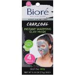 Biore Charcoal Instant Warming Clay Mask, Deep Cleansing, with Natural Charcoal, Unclog Pores - 4ct