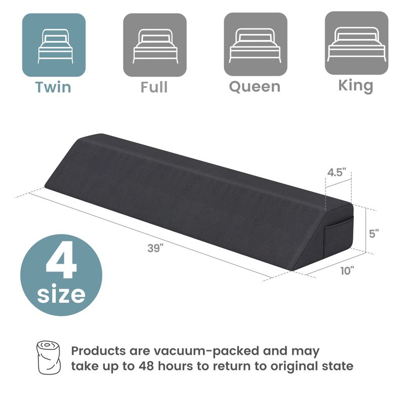 Giantex Twin/Full/Queen/King Bed Wedge Pillow with Tablet Pillow Stand Side Pockets Support for Back Grey, 2 of 11