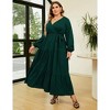 Coolmee Women Plus Size Boho Floral Casual V Neck Long Sleeve Waist Tie Ruffle Flowy Midi Dress - 2 of 4