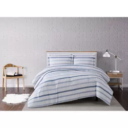 Twin XL 2pc Waffle Stripe Comforter Set Blue/White - Truly Soft