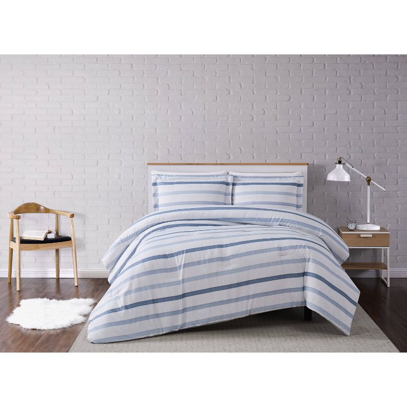 Waffle Stripe Comforter Set Blue/White - Truly Soft, 1 of 7