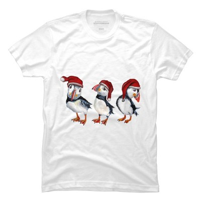 Men's Design By Humans Christmas Puffins By msmart T-Shirt