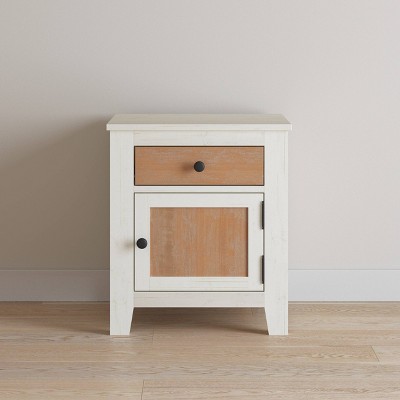 White and Brown Rustic Wooden Nightstand with Drawer