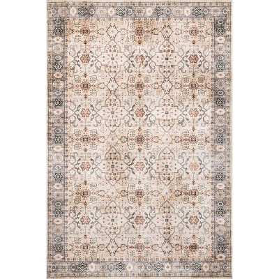 Nuloom Annelle Floral Border Pet Friendly Machine Washable Area Rug, 8' x 10', Beige