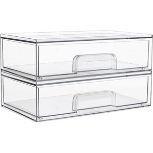 2-Pack Clear Stackable Storage Drawers, 12.1-Inch Acrylic Organizer Bins for Makeup, Cosmetics & Desk Supplies - 1 of 4