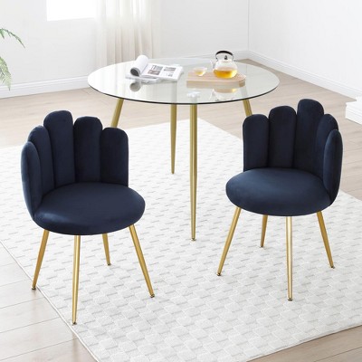 NicBex Modern Velvet Dining Chairs Set of 2,Upholstered Woven Chair with Metal Legs for Dining Room,Living Room,Kitchen,Black