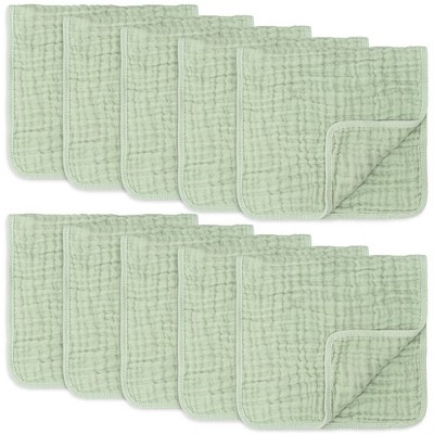 Image of Muslin Burp Cloths Large 100% Cotton by Comfy Cubs (Sage, Pack of 10)