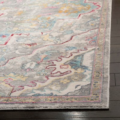 Grey and Light Blue Square Polyester Abstract Area Rug