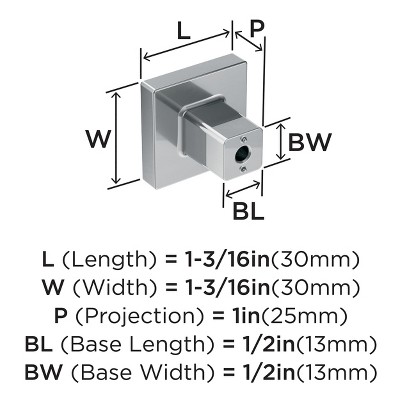 Polished Chrome Square Cabinet Knob with Mounting Hardware