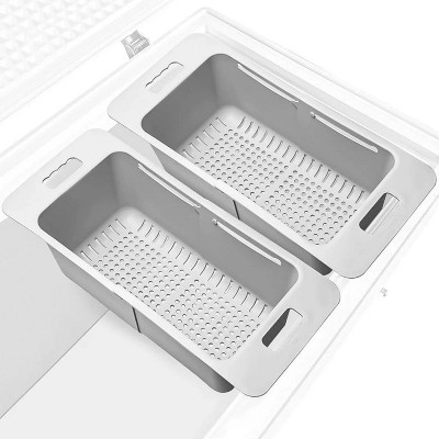 LunaLulinlk 2-Pack Adjustable Chest Freezer Organizers, Expandable Vegetable Washing Baskets, Universal Freezer Storage Bins