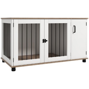 PawHut Dog Crate Furniture Side End Table with Storage, Dog Kennel Furniture Indoor with Double Doors for Medium and Large Dogs, Walnut - 1 of 4