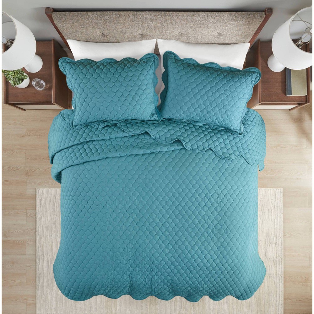 Photos - Bed Linen Madison Park 3pc Full/Queen Azariah Scalloped Edge Crinkle Microfiber Quil