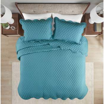 Madison Park 3pc Azariah Scalloped Edge Crinkle Microfiber Quilt Bedding Set 