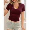 Imily Bela Women's Deep V-Neck T-Shirt - Summer Sexy Short Sleeve Top Casual Slim Fit Basic Tee - 2 of 4