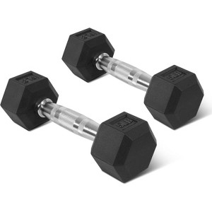Rubber Encased Hex Dumbbell Set, Cast Iron Weights with Anti-Slip Grip for Home Gym Strength Training - 1 of 4
