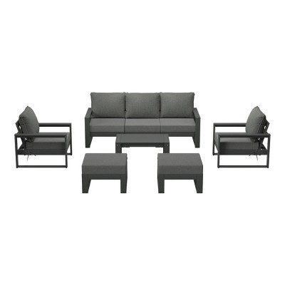 WestinTrends Montara 8-Piece Modern HDPE Outdoor Patio Furniture Conversation Set with Coffee Table and Ottomans