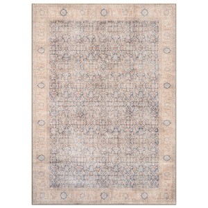 World Rug Gallery Elise Blue Distressed Medallion Indoor Rug – Flat Pile, Washable with Non-Slip Backing - 1 of 4