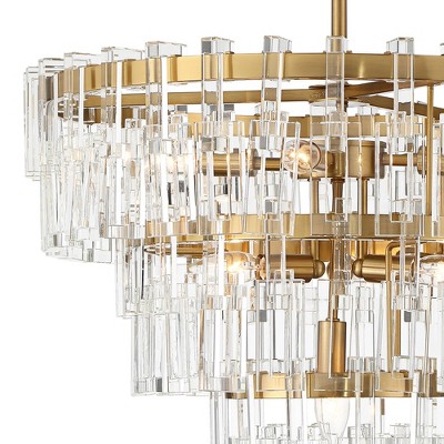 Burnished Brass and Crystal Drum Pendant Light 20.5"