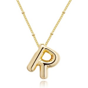 Bubble Initial Necklace; 14K Gold Plated Balloon Letter Pendant; Custom Name Jewelry; Trendy Chunky Gift for Women - 1 of 4