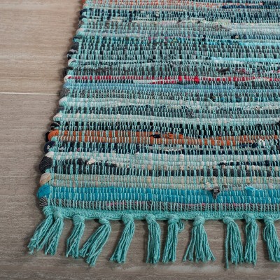 Handwoven Blue Striped Cotton 5' x 8' Area Rug