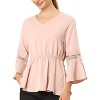 INSPIRE CHIC Women's V Neck 3/4 Sleeves Elastic Waist Peplum Blouse - 2 of 4