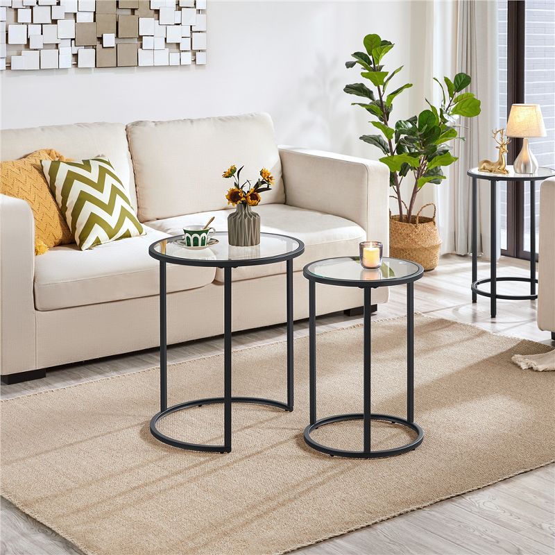 Yaheetech Round Nesting End Table Set with Metal Frame and Glass Top for Living Room, 3 of 10
